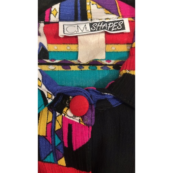 Vintage 90s CM Shapes Colorful Abstract Blouse - Picture 5 of 5